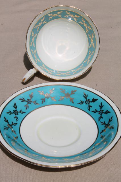 photo of Aynsley English bone china teacups & saucers w/ colored bands, 6 vintage tea cup sets #13
