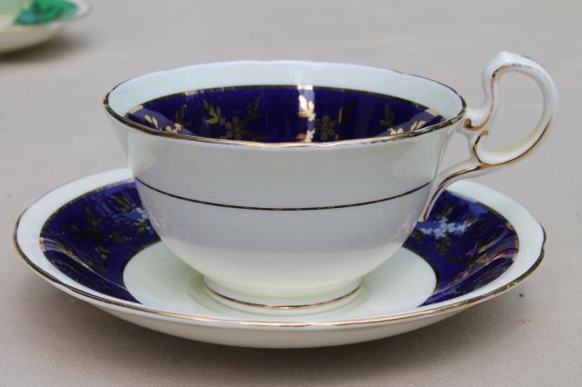 photo of Aynsley English bone china teacups & saucers w/ colored bands, 6 vintage tea cup sets #14
