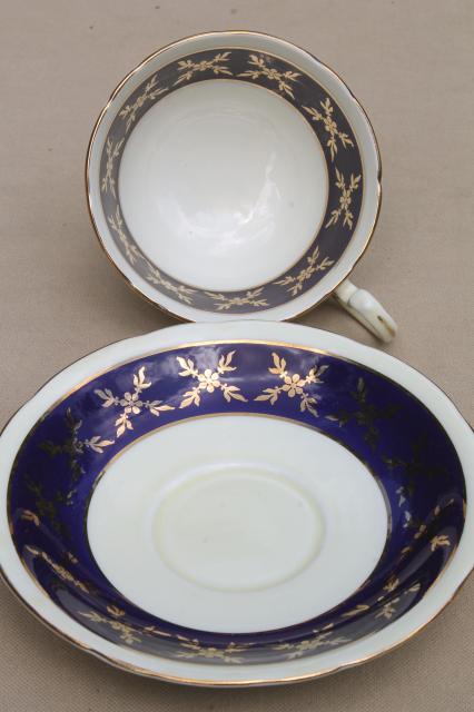 photo of Aynsley English bone china teacups & saucers w/ colored bands, 6 vintage tea cup sets #15
