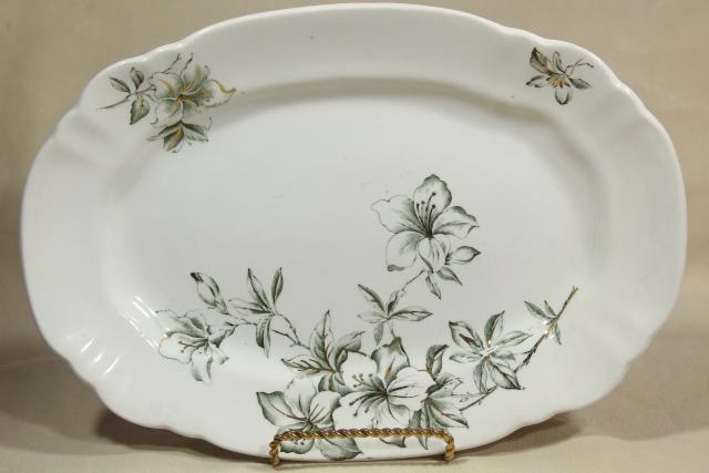 photo of Azalea pattern antique green transferware platter English earthenware or ironstone #3