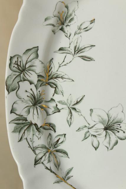 photo of Azalea pattern antique green transferware platter English earthenware or ironstone #4