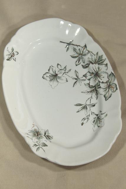 photo of Azalea pattern antique green transferware platter English earthenware or ironstone #5