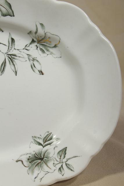 photo of Azalea pattern antique green transferware platter English earthenware or ironstone #7