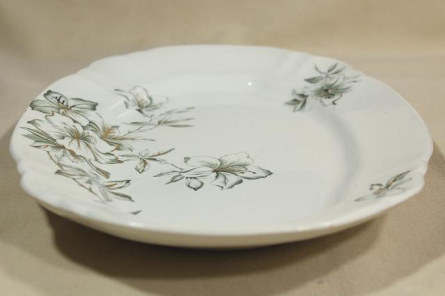 photo of Azalea pattern antique green transferware platter English earthenware or ironstone #8