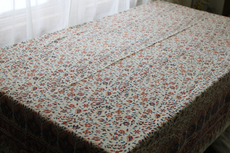 photo of Aziz Atrian Esfahan Iran ghalamkar fringed paisley block print cotton fabric tablecloth  #1