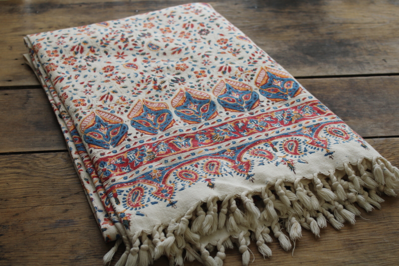 photo of Aziz Atrian Esfahan Iran ghalamkar fringed paisley block print cotton fabric tablecloth  #2