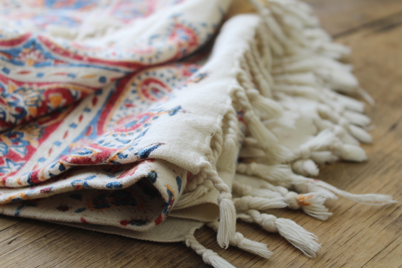 photo of Aziz Atrian Esfahan Iran ghalamkar fringed paisley block print cotton fabric tablecloth  #3