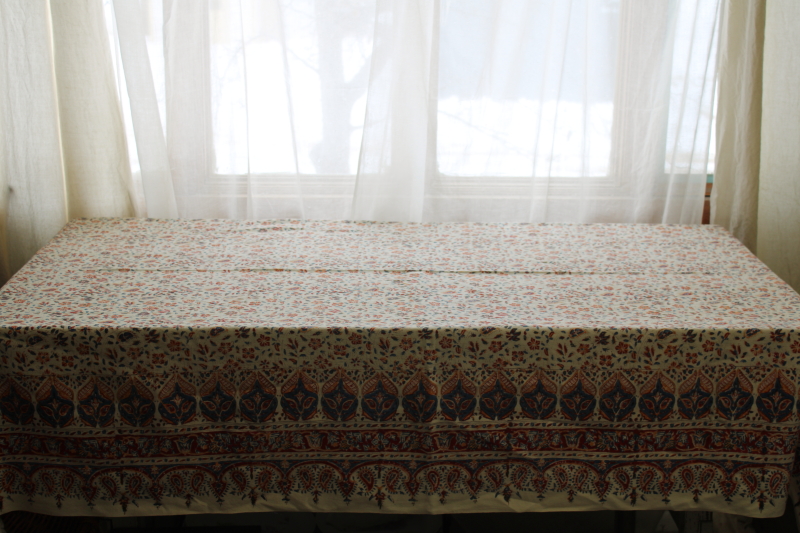 photo of Aziz Atrian Esfahan Iran ghalamkar fringed paisley block print cotton fabric tablecloth  #5