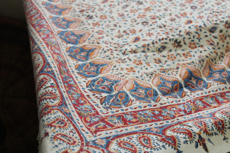 photo of Aziz Atrian Esfahan Iran ghalamkar fringed paisley block print cotton fabric tablecloth  #6