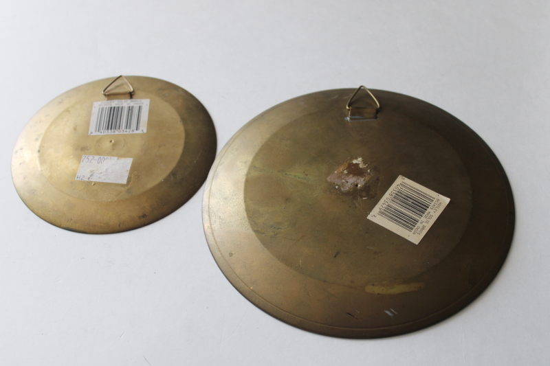 photo of Aztec pattern vintage enameled brass tray trinket dishes, southwest colors turquoise & coral  #4