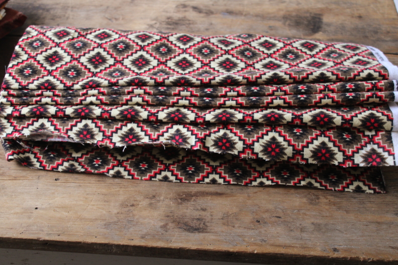 photo of Aztec print cotton flannel fabric new 6 1/2 yards, western southwest Indian blanket print tan black red #1