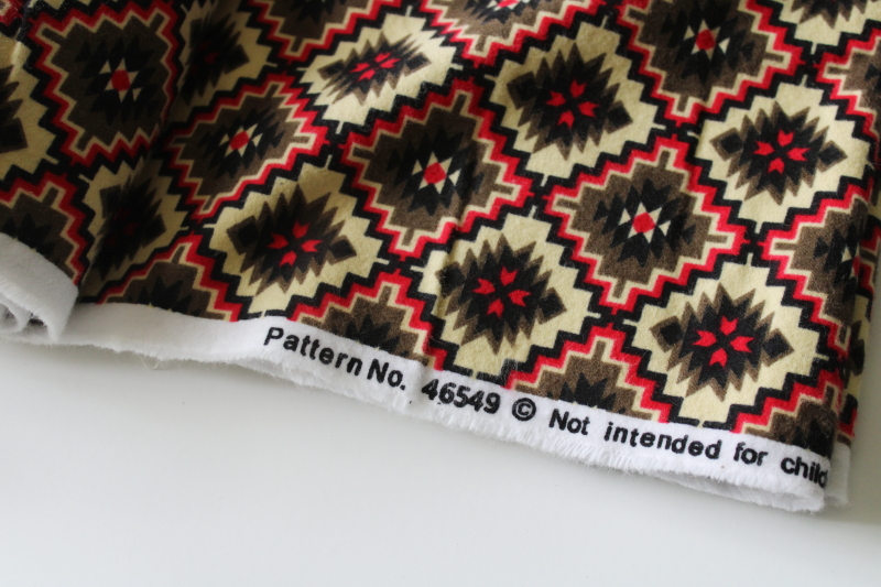 photo of Aztec print cotton flannel fabric new 6 1/2 yards, western southwest Indian blanket print tan black red  #3