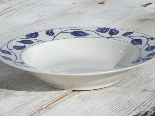 photo of Azure blue Pearl white china soup bowls, blue and white leaf border #3