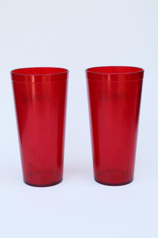 photo of BIG Coca Cola red plastic drinking glasses, Silite type textured tumblers Coke #2