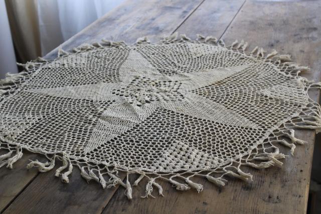 photo of BIG round lace doily, 70s vintage hippie bohemian style crochet mandala w/ fringe #1