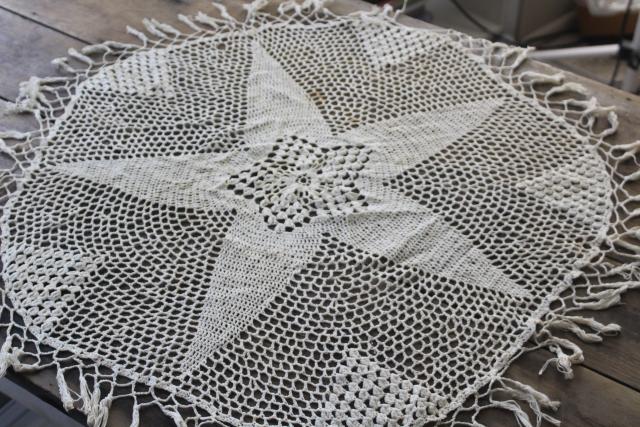 photo of BIG round lace doily, 70s vintage hippie bohemian style crochet mandala w/ fringe #2