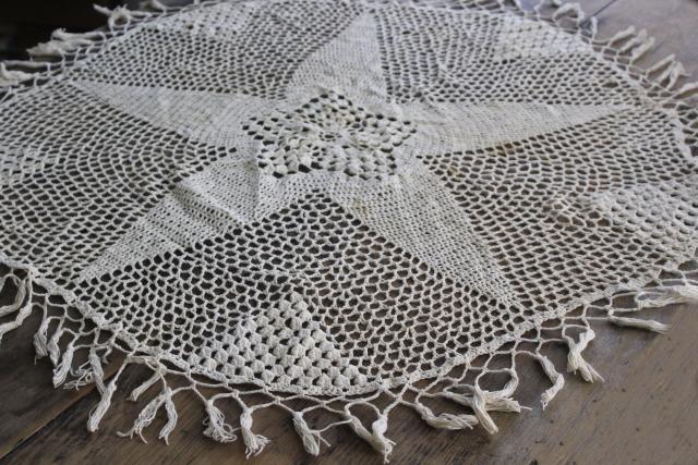 photo of BIG round lace doily, 70s vintage hippie bohemian style crochet mandala w/ fringe #9