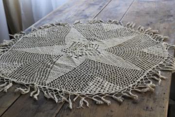 catalog photo of BIG round lace doily, 70s vintage hippie bohemian style crochet mandala w/ fringe