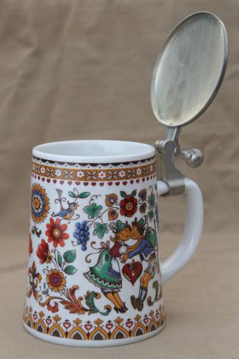 photo of BMF biersiedel beer stein w/ pewter cover, folk art couple in German costume #4