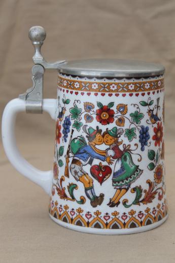 photo of BMF biersiedel beer stein w/ pewter cover, folk art couple in German costume #6