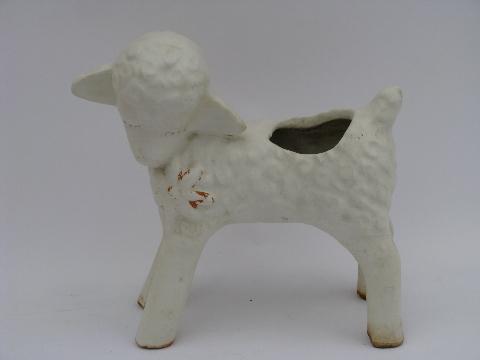 photo of Baby lamb #1, vintage figural pottery planter for Easter flowers #1