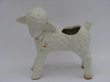 catalog photo of Baby lamb #1, vintage figural pottery planter for Easter flowers