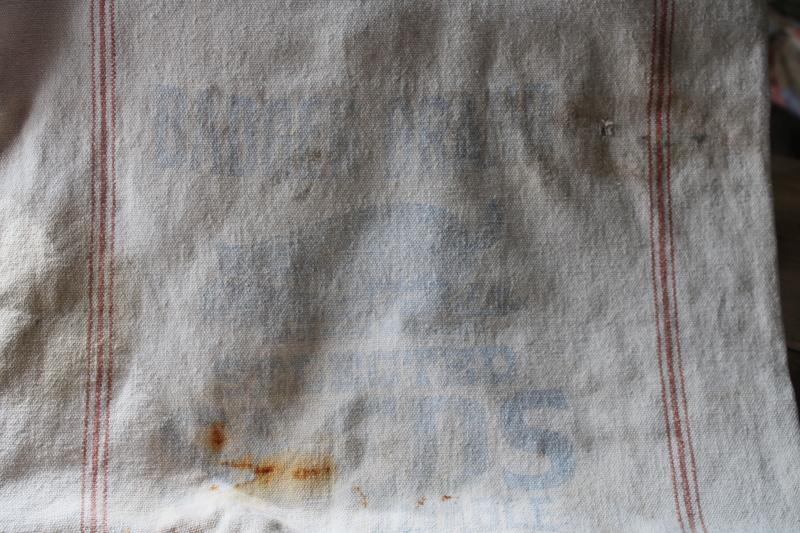 photo of Badger Seeds rust brown striped cotton grain bag, primitive vintage feedsack #2