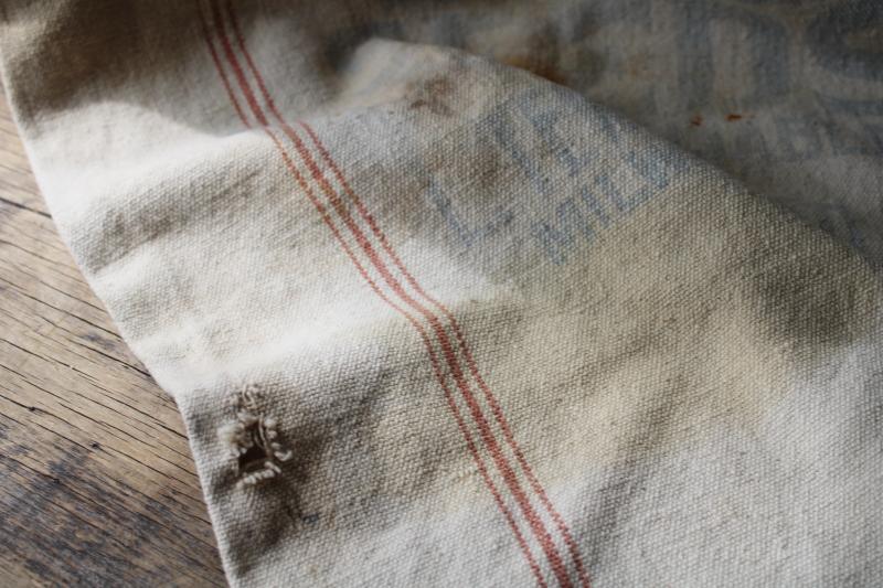 photo of Badger Seeds rust brown striped cotton grain bag, primitive vintage feedsack #3