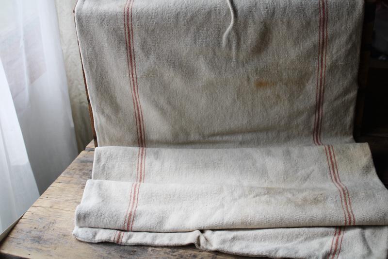 photo of Badger Seeds rust brown striped cotton grain bag, primitive vintage feedsack #7