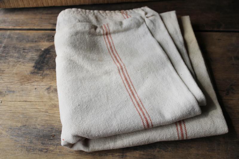 photo of Badger Seeds rust brown striped cotton grain bag, primitive vintage feedsack #8