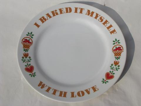 photo of Baked With Love motto china plate for cake or cookies, vintage Japan #1