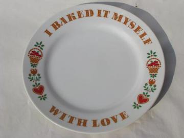 catalog photo of Baked With Love motto china plate for cake or cookies, vintage Japan