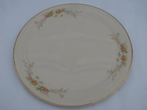 photo of Bakerite - Harker pottery, vintage 1940s china cake plate plateau, pink & yellow roses #1