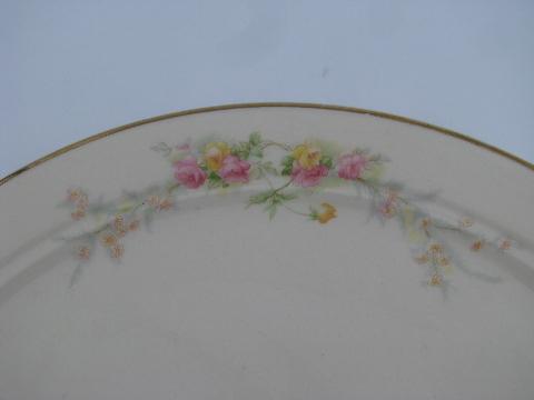 photo of Bakerite - Harker pottery, vintage 1940s china cake plate plateau, pink & yellow roses #2