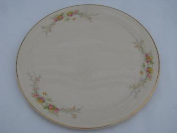 catalog photo of Bakerite - Harker pottery, vintage 1940s china cake plate plateau, pink & yellow roses