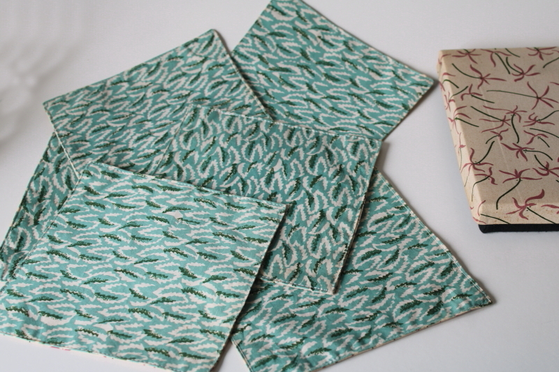 photo of Bali handcrafted print cotton fabric table mat coasters in box  #2
