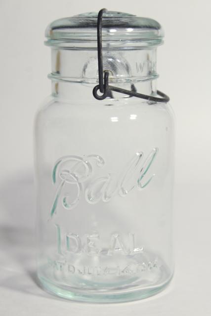 photo of Ball Ideal Mason jar w/ 1908 patent date, antique vintage bail glass lid canning jar #1