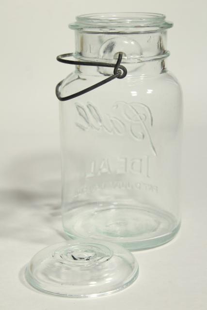 photo of Ball Ideal Mason jar w/ 1908 patent date, antique vintage bail glass lid canning jar #3