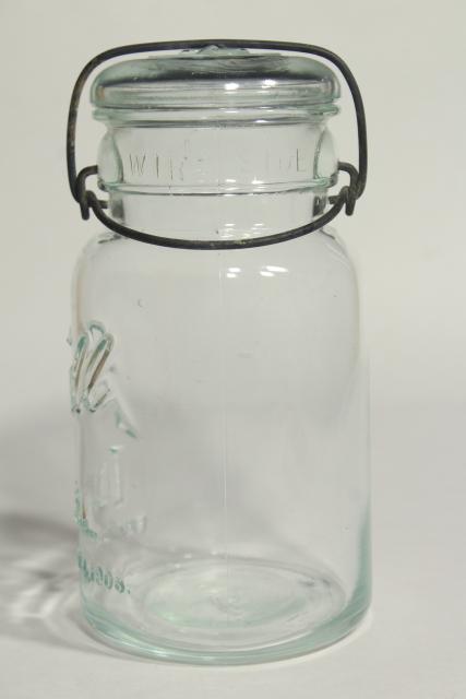 photo of Ball Ideal Mason jar w/ 1908 patent date, antique vintage bail glass lid canning jar #4