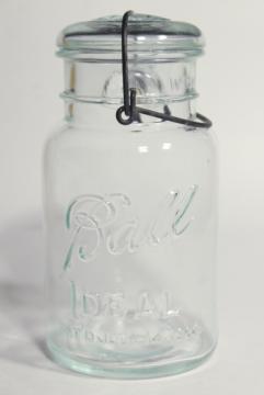 Ball Ideal Mason jar w/ 1908 patent date, antique vintage bail glass lid canning jar