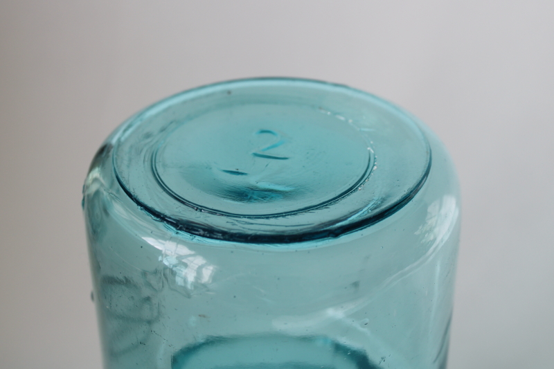 photo of Ball Ideal aqua blue glass canning jar 1908 embossed date, antique wire bail lid pint mason jar  #4