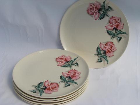 photo of Ballerina Rose vintage Universal pottery dishes, floral china plates #1