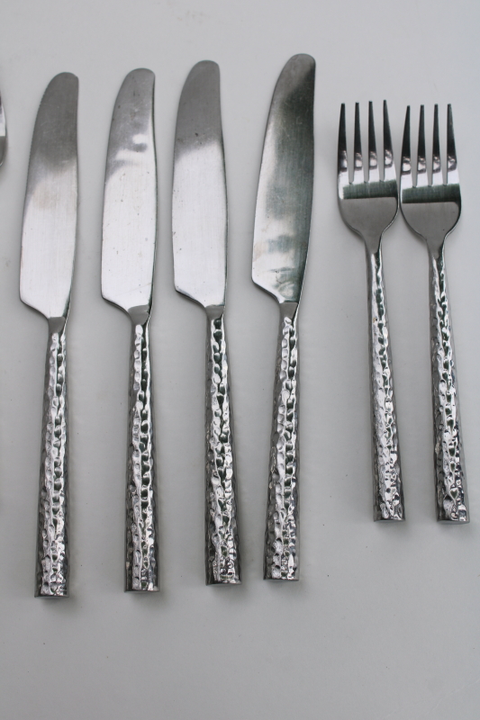 photo of Banana Republic hammered stainless flatware 16 pieces soup spoons, salad & dinner forks, knives  #2