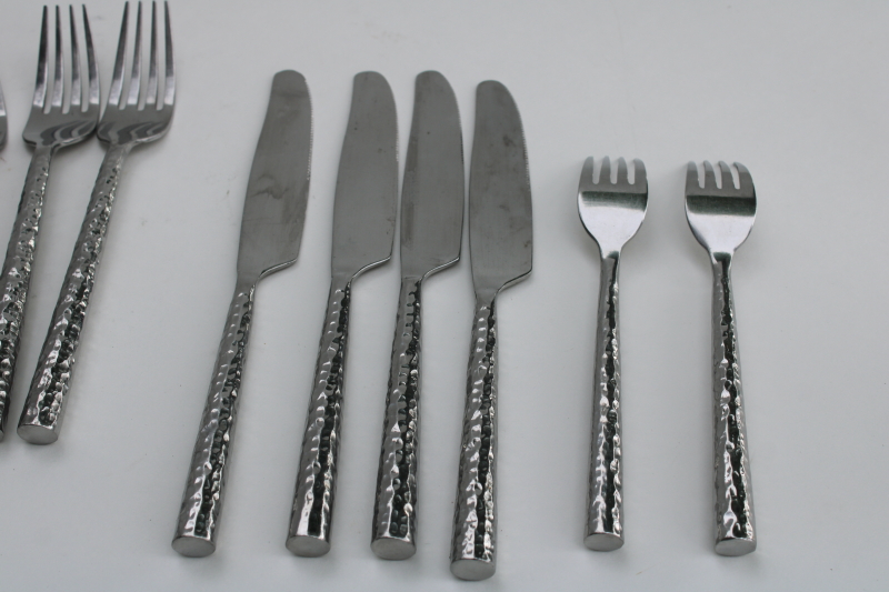 photo of Banana Republic hammered stainless flatware 16 pieces soup spoons, salad & dinner forks, knives  #3
