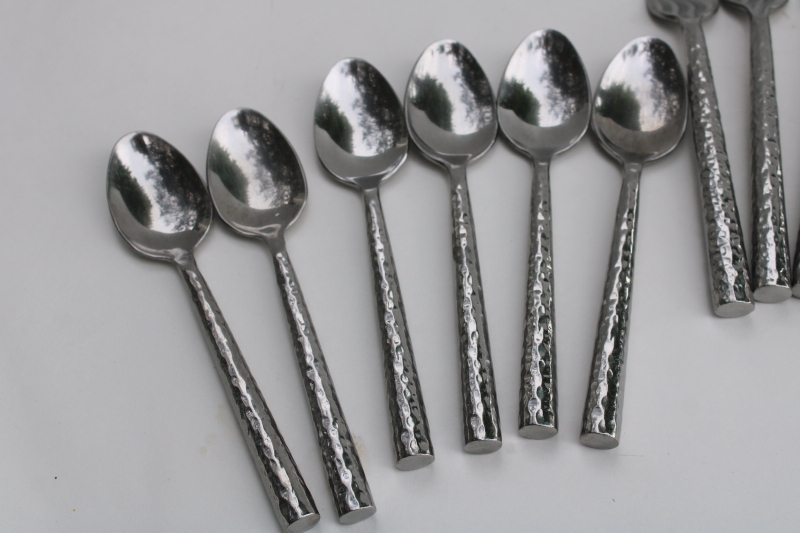 photo of Banana Republic hammered stainless flatware 16 pieces soup spoons, salad & dinner forks, knives  #4