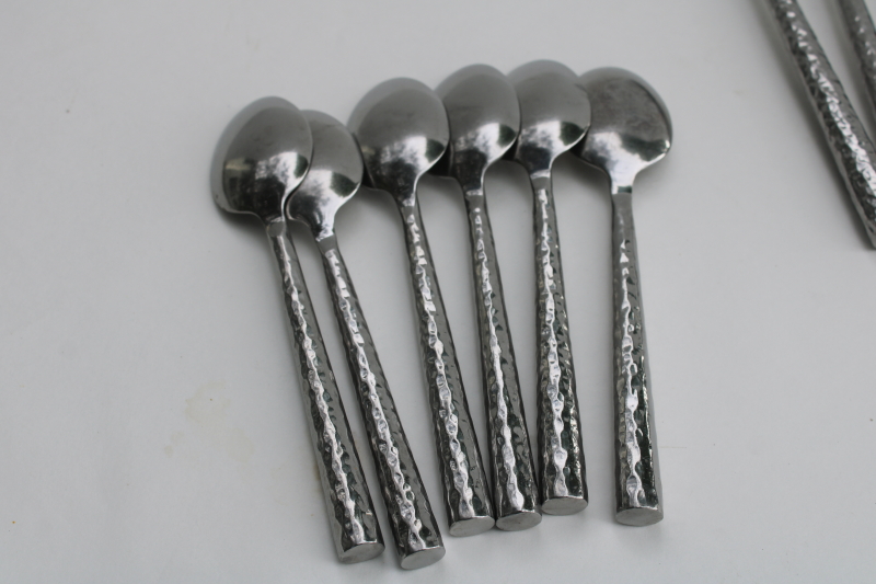 photo of Banana Republic hammered stainless flatware 16 pieces soup spoons, salad & dinner forks, knives  #5