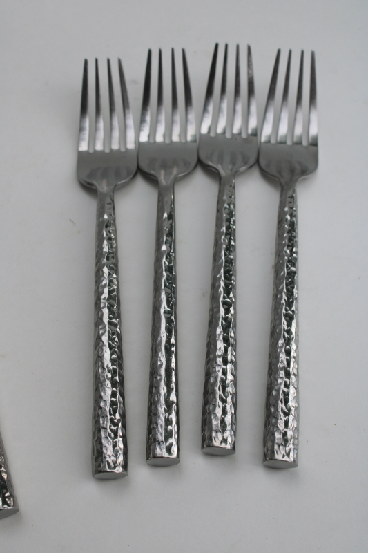 photo of Banana Republic hammered stainless flatware 16 pieces soup spoons, salad & dinner forks, knives  #7