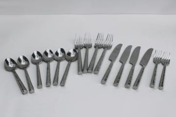 Banana Republic hammered stainless flatware 16 pieces soup spoons, salad & dinner forks, knives 