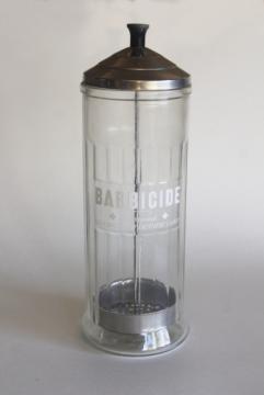 catalog photo of Barbicide vintage glass jar to hold disinfectant for tools, barber shop, hair salon