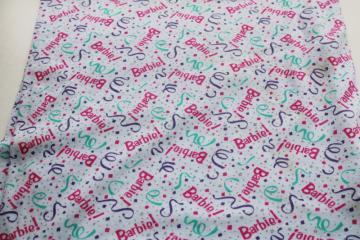 catalog photo of Barbie print cotton blend knit fabric, retro 90s vintage silver glitter confetti